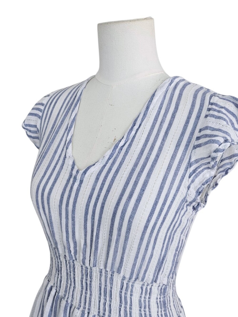 Rails Tara Linen Blend Smocked Striped Mini Dress Blue Catalina Stripe Size S - Picture 4 of 7